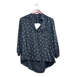 American Eagle Outfitters Womens Black Leaf Print Button-Up Blouse S